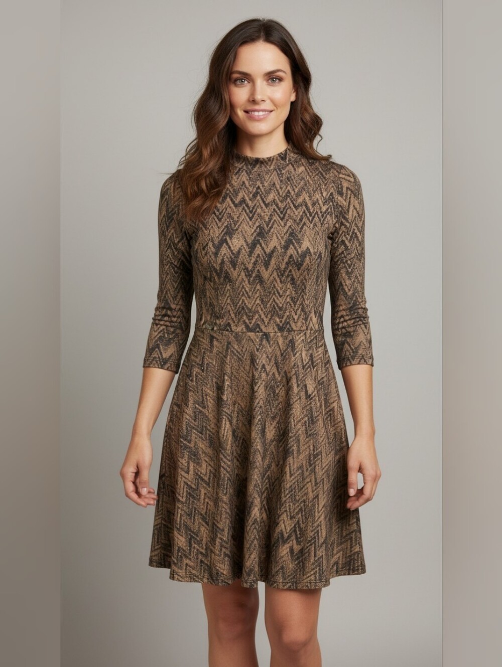 NWT Francesca's Collections Brown Chevron Fit & Flare Mini Dress Size Small